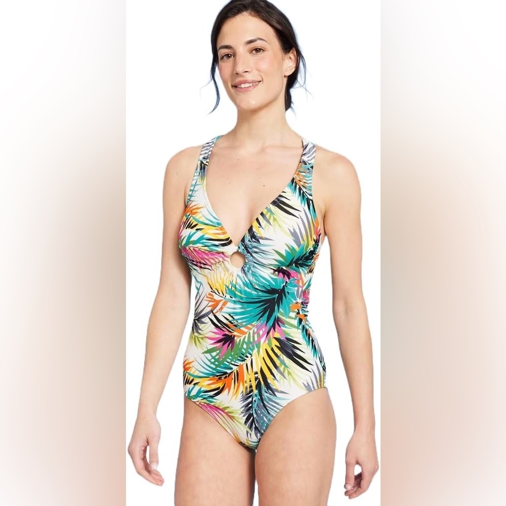 NEW- Shade & Shore Women's Plunge Ring Detail One Piece Swimsuit (size S)
